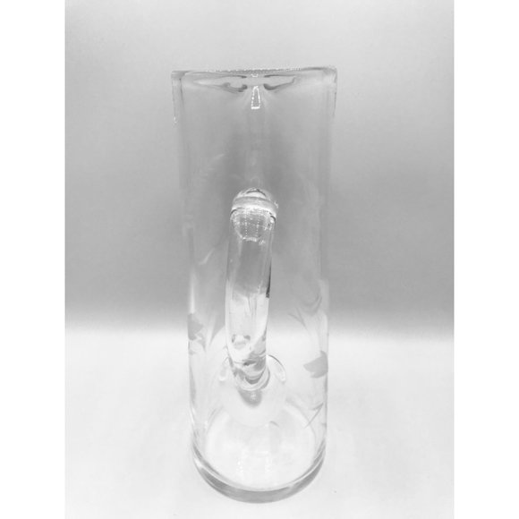 Vintage etched floral and butterflies hand blown cocktail pitcher with mixer. - Picture 2 of 12